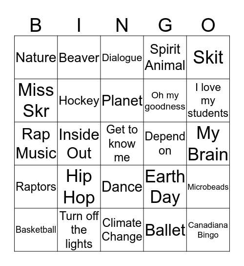 Last Class Bingo Card