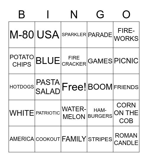 4th of July Bingo Card