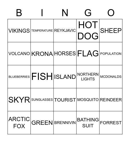 ICELAND Bingo Card