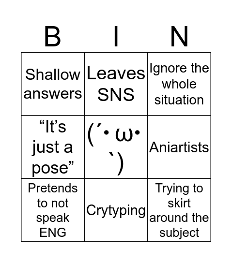 Tracing Artist Bingo Card