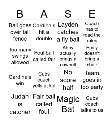 Baseball Championship Game  Bingo Card