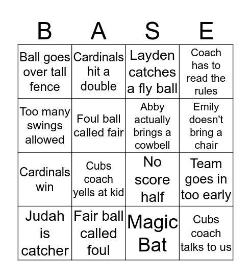 Baseball Championship Game  Bingo Card