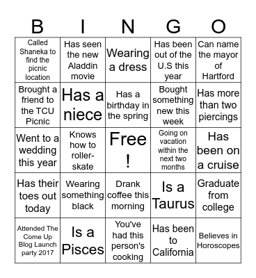 Meet & Greet Bingo Card