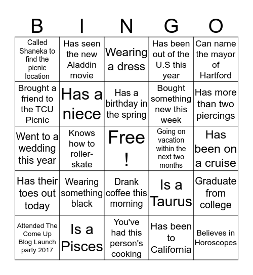 Meet & Greet Bingo Card