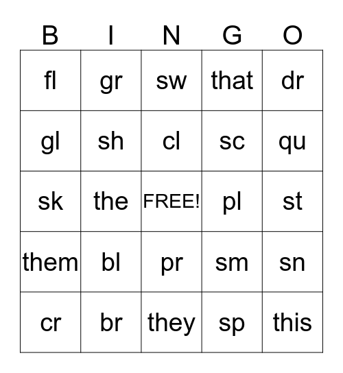 Letter Blends Bingo Card