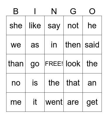 March Sight Words Bingo Card