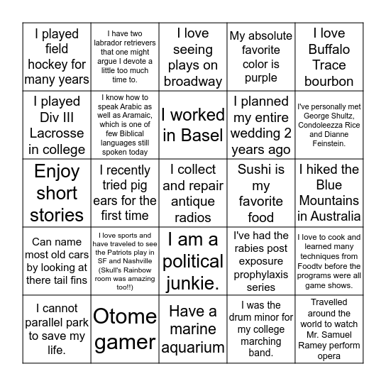 RGI FMT FUN FACTS Bingo Card