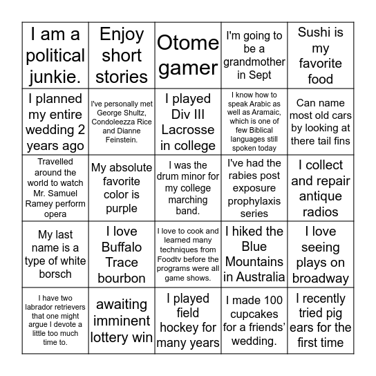 RGI FMT FUN FACTS Bingo Card