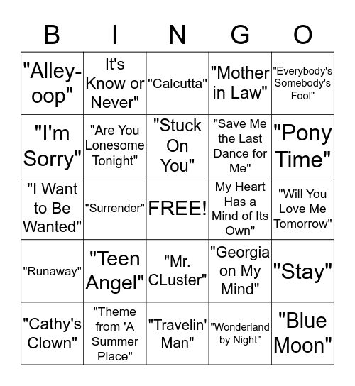 Musical Bingo Card