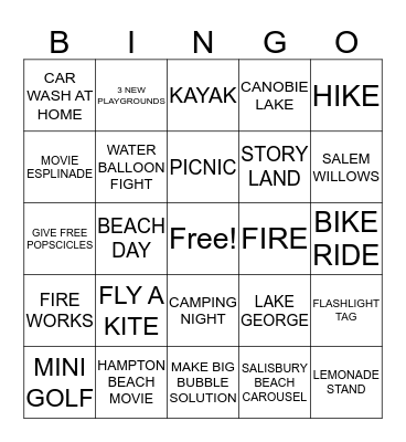 Allison's Summer Bingo Card