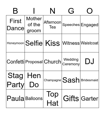 Paula's Hen Do Bingo Card