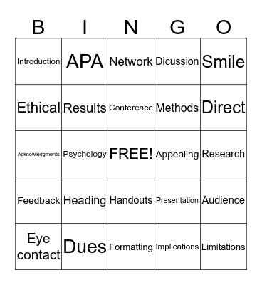 Professional Memberships and Conferences Bingo Card