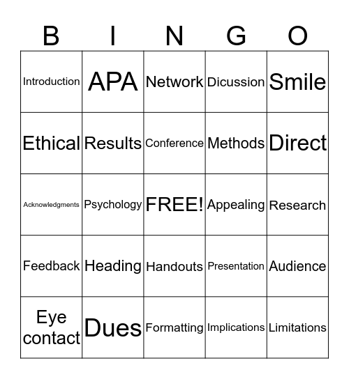 Professional Memberships and Conferences Bingo Card