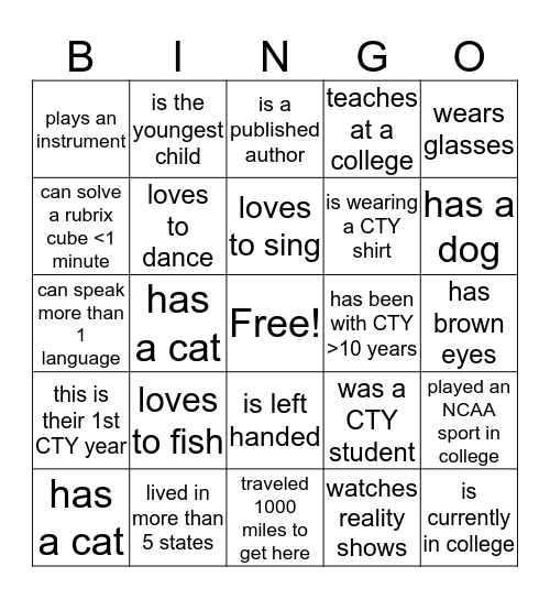 2019 CTY C'VILLE  WELCOME STAFF! Bingo Card