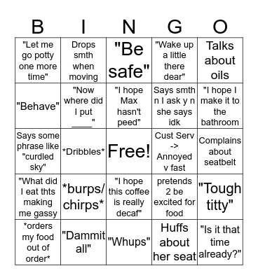 Mommom Lingo Bingo Card