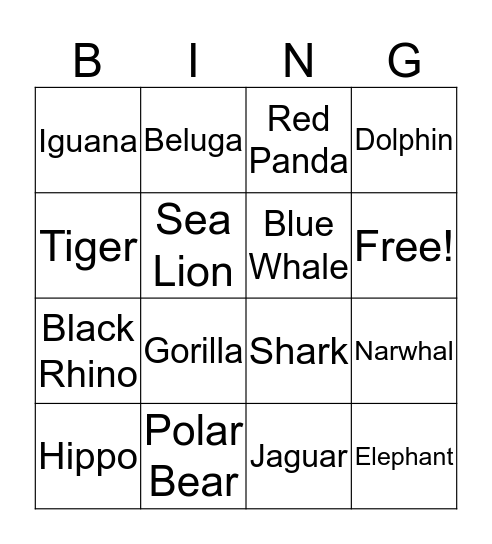 Endangered Animal Bingo Card