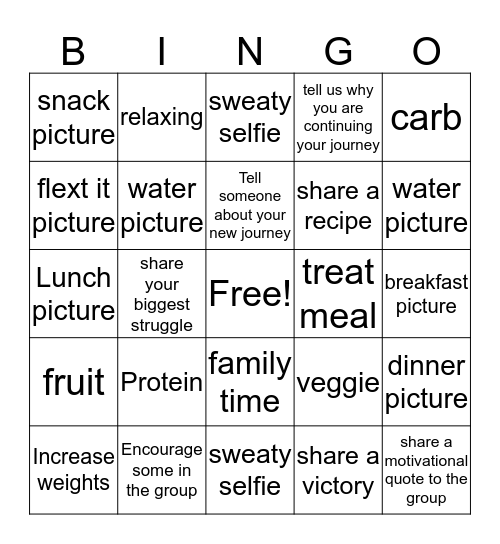 Fitness Bingo Card