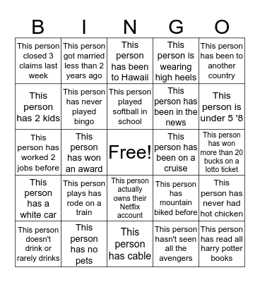 Coworker Bingo Card