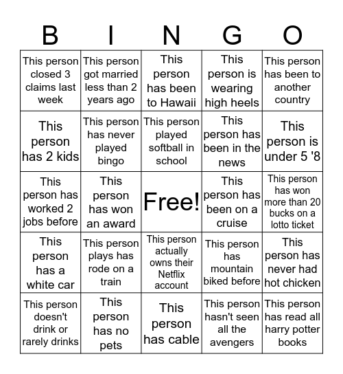 Coworker Bingo Card