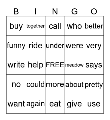 1st grade Bingo Card