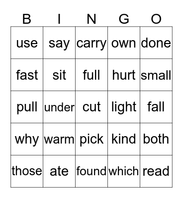 Sight Word Bingo 8 Bingo Card