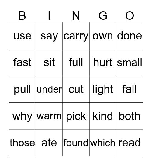 Sight Word Bingo 8 Bingo Card