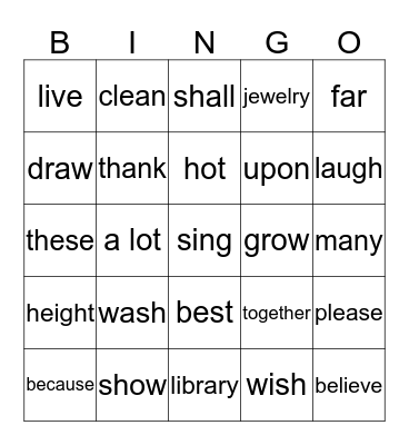 Sight Word Bingo 9 Bingo Card