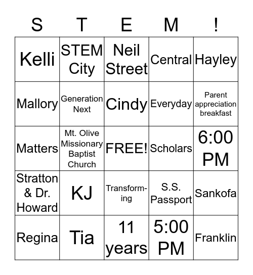 STEM BINGO Card