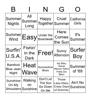 SUMMER MUSIC Bingo Card