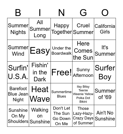 SUMMER MUSIC Bingo Card