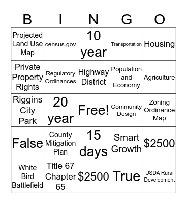 COMPREHENSIVE PLAN Bingo Card