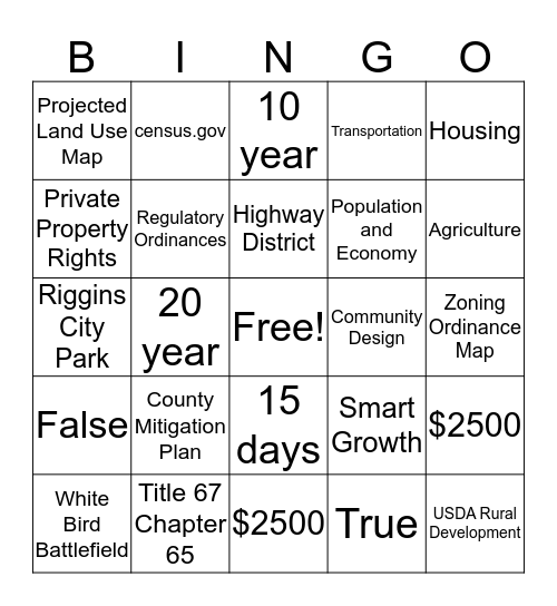 COMPREHENSIVE PLAN Bingo Card