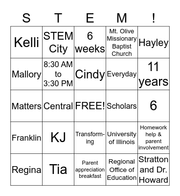 STEM BINGO Card