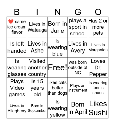 Get to know you BINGO Card