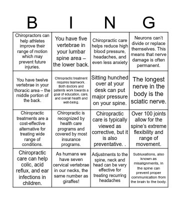 Paradigm Chiropractic  Bingo Card