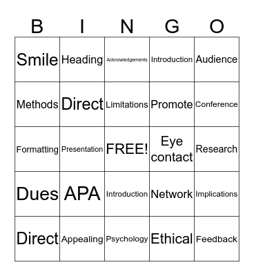 Professional Memberships and Conferences Bingo Card