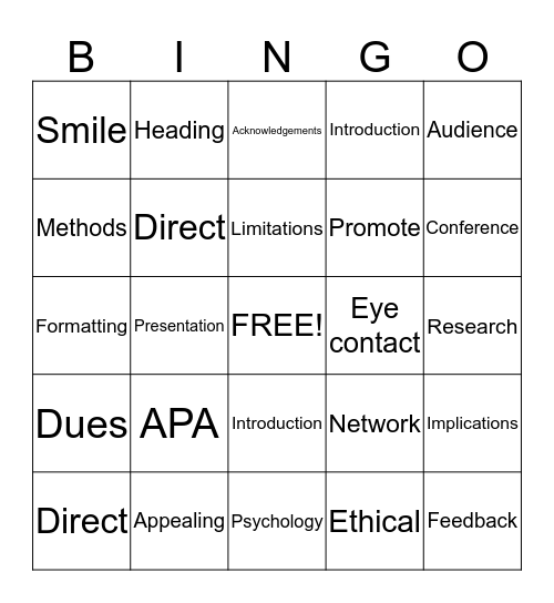 Professional Memberships and Conferences Bingo Card