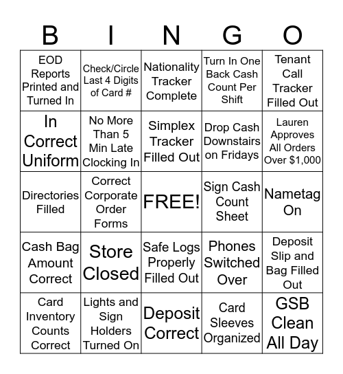 GSB Bingo Card