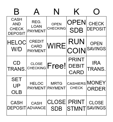 TRANSACTIONS Bingo Card