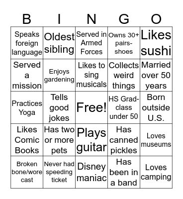 GETTING TO KNOW YOU Bingo Card