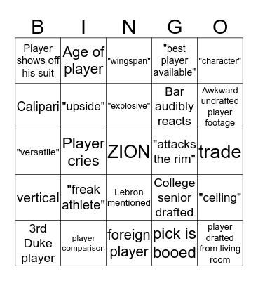 NBA Draft Bingo Card