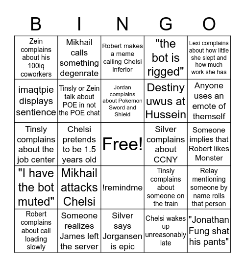 Full Metal Autism Bingo Card