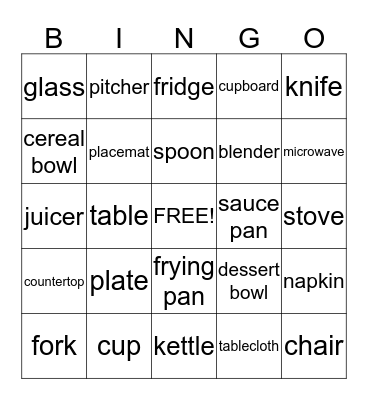 Kitchen Bingo Card