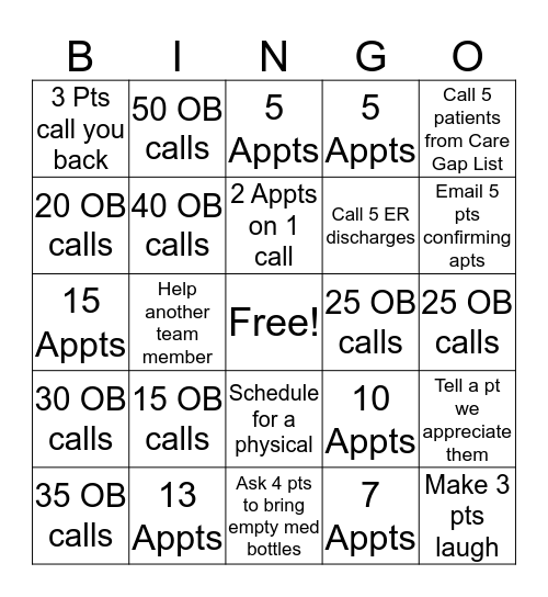 SCHEDULING Bingo Card