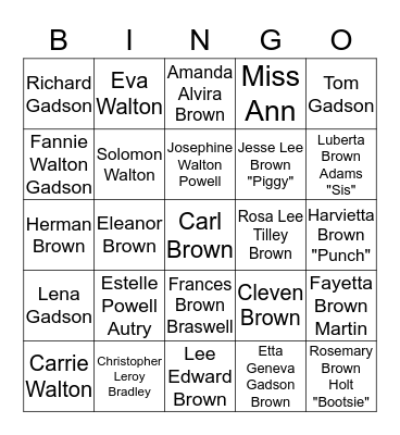 Family Tree  Bingo Card