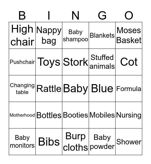 Jo's Baby Shower Bingo Card