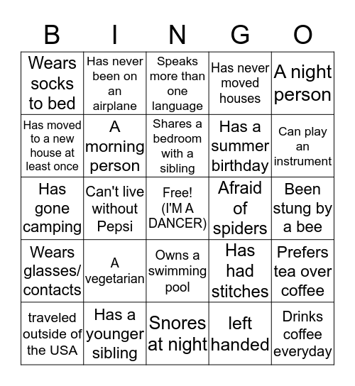 Get To Know You Bingo... Bingo Card