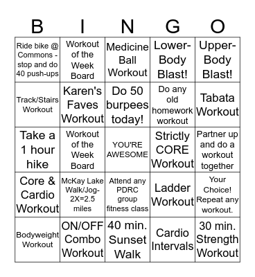 Monday Crew Fitness Challenges Bingo Card