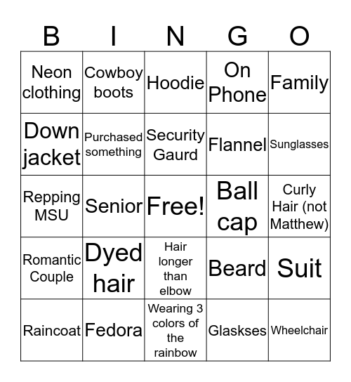 People Bingo! Bingo Card