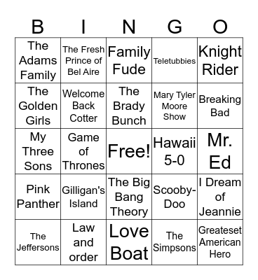 2nd TV Bingo Card
